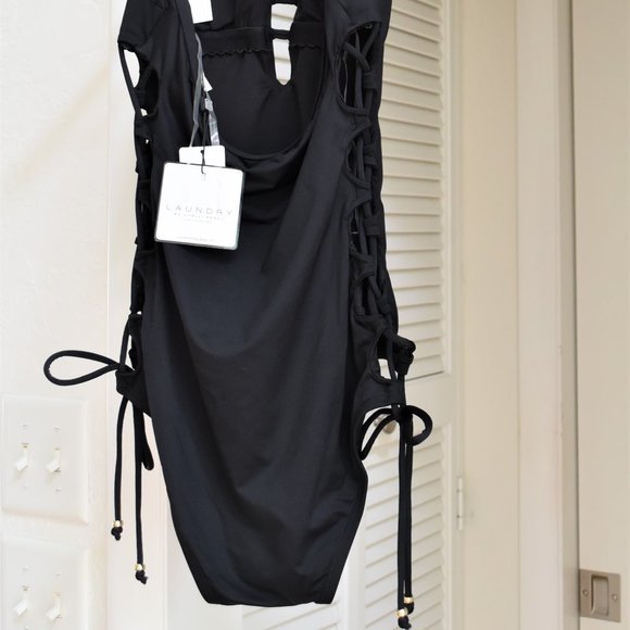 NEW! LAUNDRY Shelly Segal lace up plunge swimsuit - Picture 2 of 12